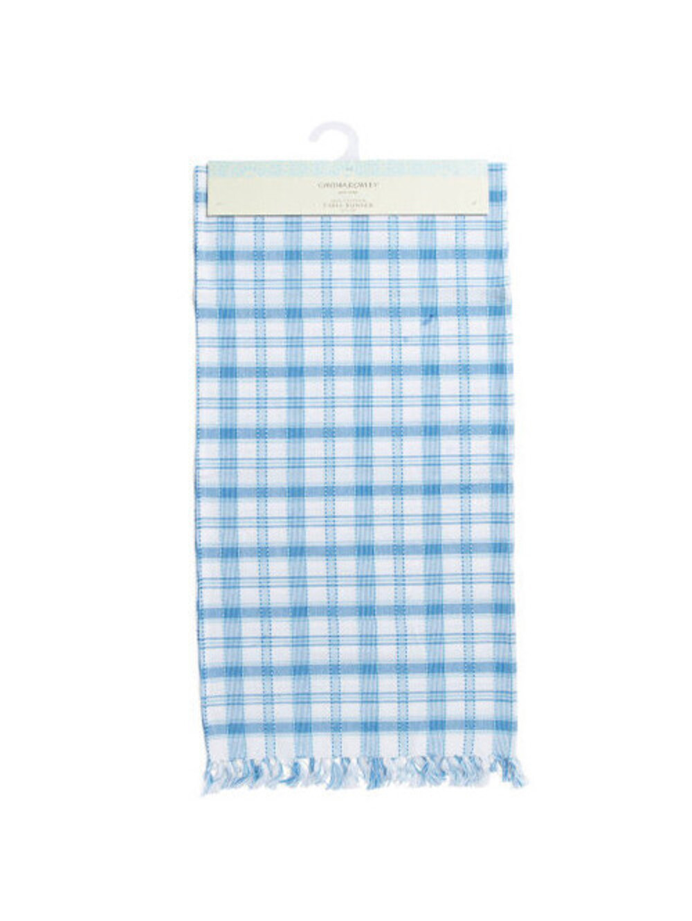 NWT Cynthia Rowley Blue Plaid Mia Tassels Table Runner Cotton India 16" x 80"
